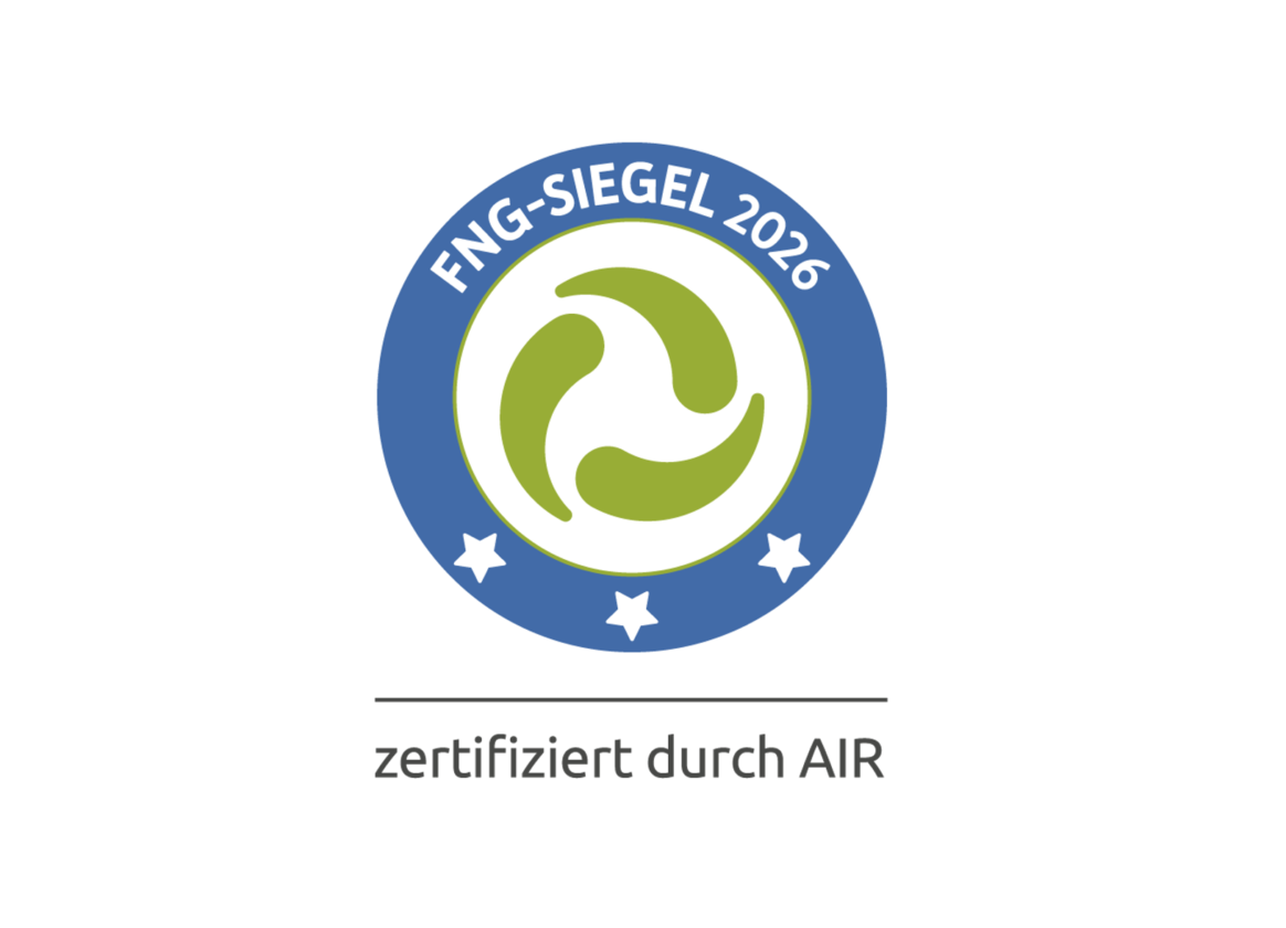 Logo FNG-Siegel 2026 mit 3 Sternen für unseren Wasserfonds. Das ist die Höchstbewertung des begehrten und renommierten Nachhaltigkeitssiegels in der DACH Region.